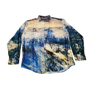 Bugatchi Insane Winter Fall Nature Print Long Sleeve Mens Shirt Funky